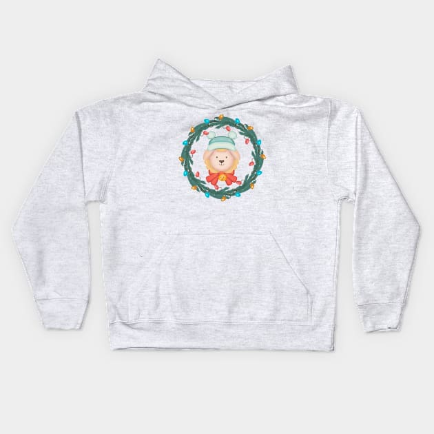 Cute Sheep Christmas Wreath Kids Hoodie by i am Cuta